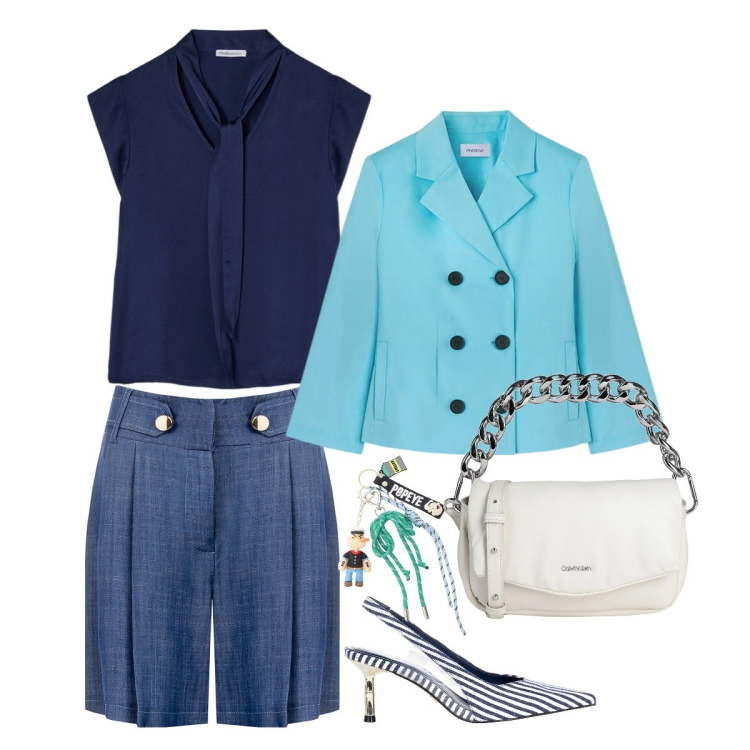 Outfit donna - Light denim. per Serata fuori. Abbinamento con borse a mano, portachiavi, décolleté, bermuda, bluse, blazer.