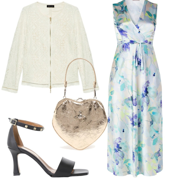 Outfit donna - Total look #2166467. Stile Romantica per Cerimonia. Abbinamento con sandali col tacco, vestiti lunghi, blazer, pochette.