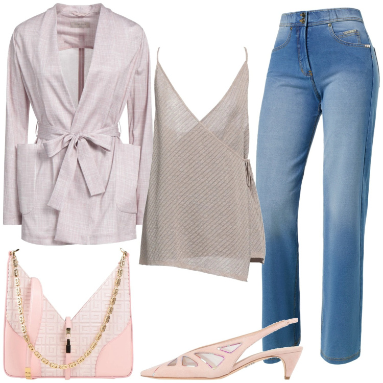 Outfit donna - Sporty chic. Stile Sporty chic per Tutti i giorni. Abbinamento con top, borse a spalla, blazer, décolleté, jeans.