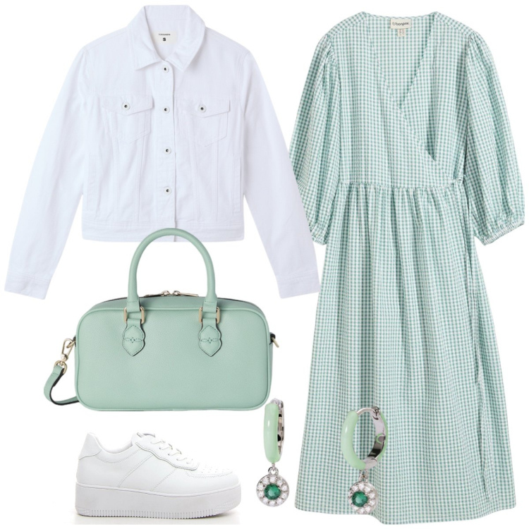 Outfit donna - Quadretti Vichy. Stile Preppy per Tutti i giorni. Abbinamento con vestiti, blazer, orecchini, sneakers, borse a mano.