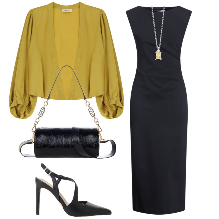 Outfit donna - Total look #2166597. Stile Chic per Cerimonia. Abbinamento con vestiti midi/longuette, collane, borse a mano, décolleté, gilet.