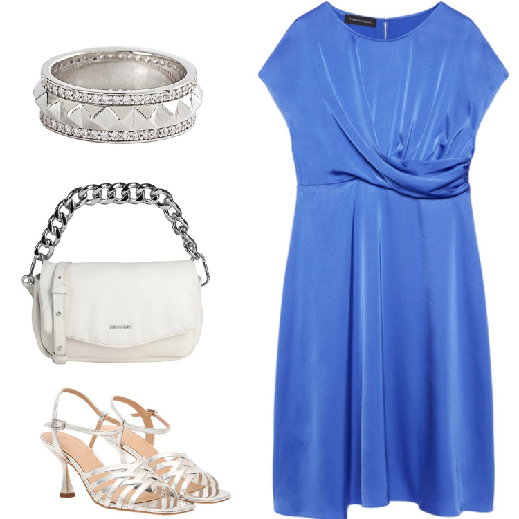Outfit donna - Total look #2166652. Stile Chic per Serata fuori. Abbinamento con borse a mano, anelli, vestiti midi/longuette, sandali col tacco.