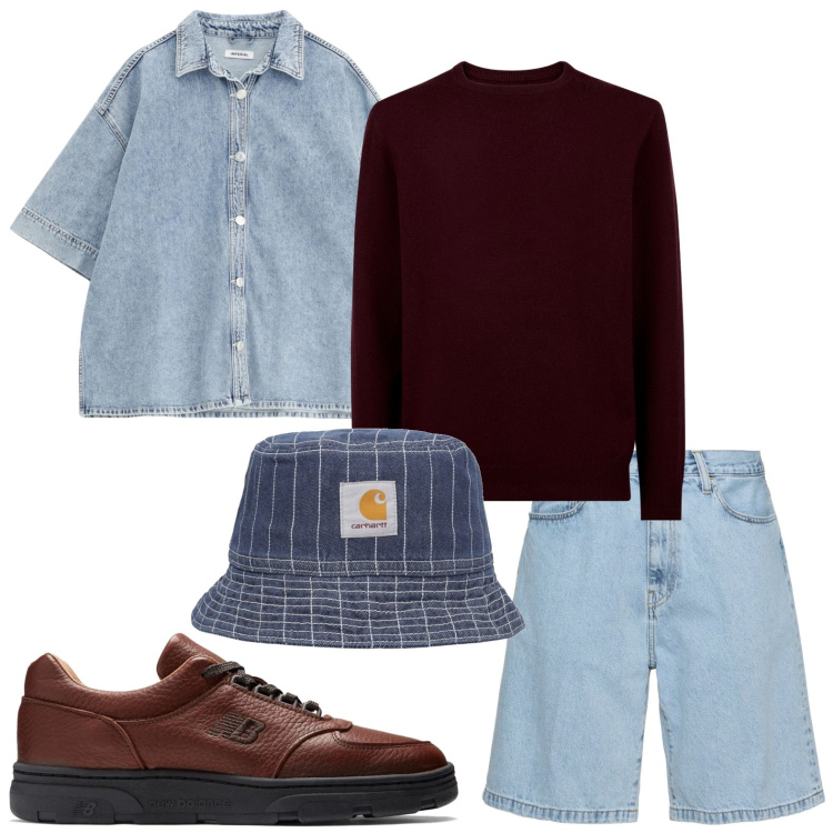 Outfit uomo - Denim corti. Stile Trendy per Tutti i giorni. Abbinamento con sneakers, camicie a manica corta, maglieria, shorts, cappelli.