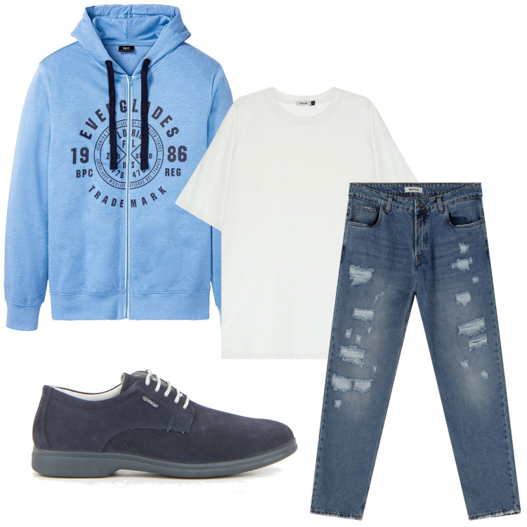 Outfit uomo - Passione felpa. Stile Casual per Tutti i giorni. Abbinamento con felpe con cappuccio, jeans, t-shirt, scarpe stringate.