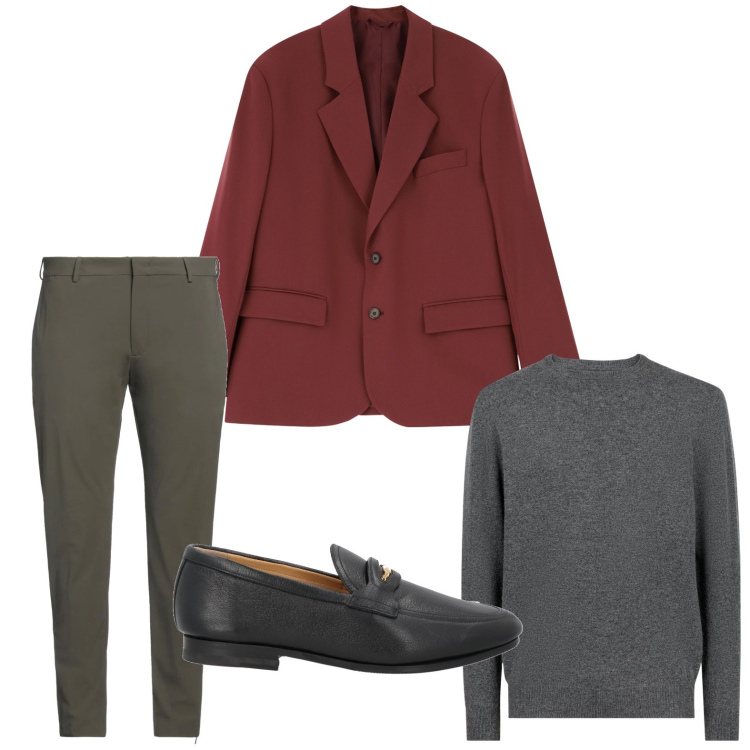 Outfit uomo - Il blazer amarena. Stile Casual per Ufficio. Abbinamento con pantaloni skinny, scarpe stringate, giacche, maglieria.