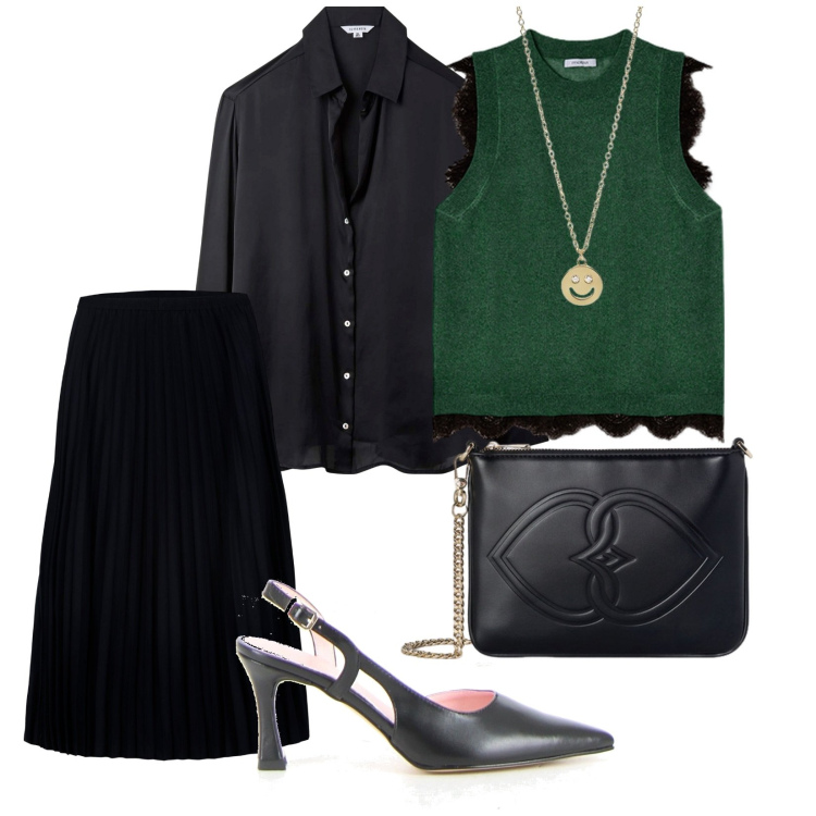 Outfit donna - Dall\' ufficio alla cena. per Serata fuori. Abbinamento con camicie, collane, gonne longuette, pochette, top, décolleté.