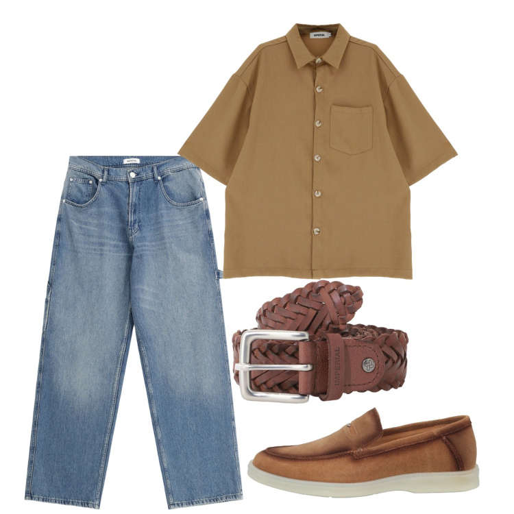 Outfit uomo - Mezze maniche. Stile Casual per Tutti i giorni. Abbinamento con scarpe stringate, jeans, camicie a manica corta, cinture.