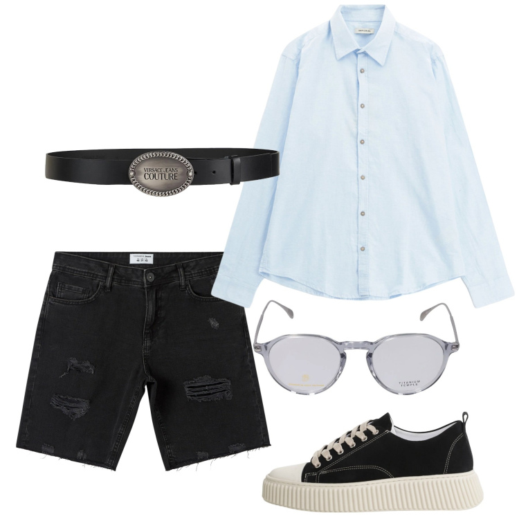 Outfit uomo - Maggio. Stile Urban per Tutti i giorni. Abbinamento con cinture, shorts, sneakers, camicie, occhiali da sole.