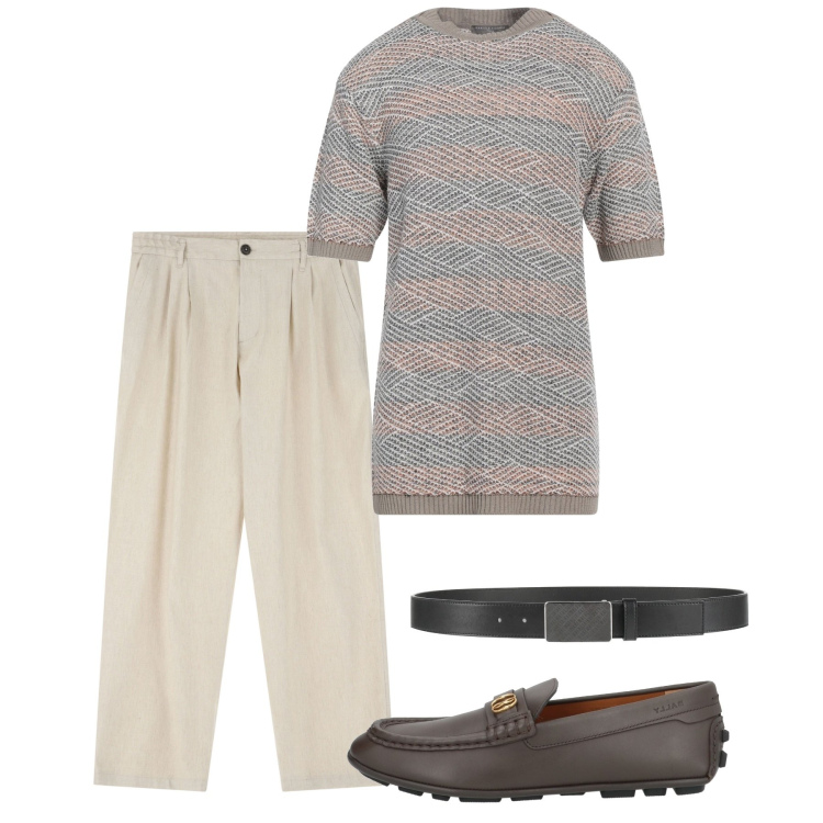 Outfit uomo - Pomeriggio trendy. Stile Trendy per Tutti i giorni. Abbinamento con cinture, pullovers, scarpe stringate, pantaloni.