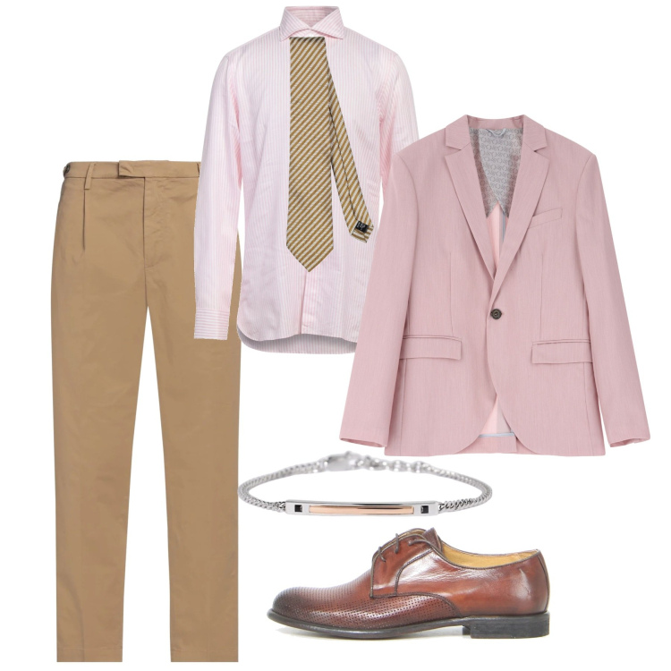 Outfit uomo - Cerimonia in rosa. Stile Business/Elegante per Cerimonia. Abbinamento con cravatte, pantaloni, camicie, braccialetti, giacche, scarpe stringate.