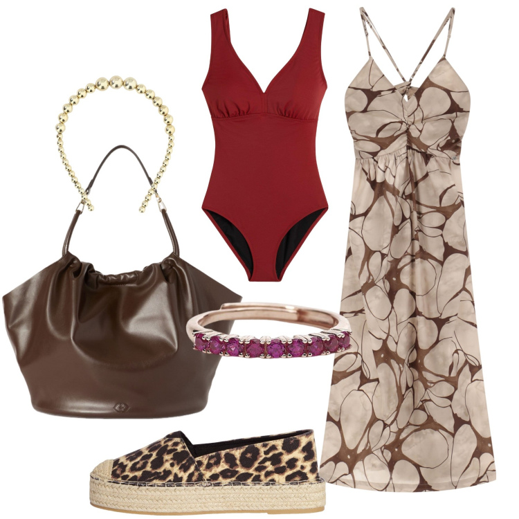 Outfit donna - Un cerchietto per la spiaggia. Stile Trendy per Mare. Abbinamento con costumi interi, espadrillas, anelli, vestiti lunghi, cerchietti, borse a secchiello.