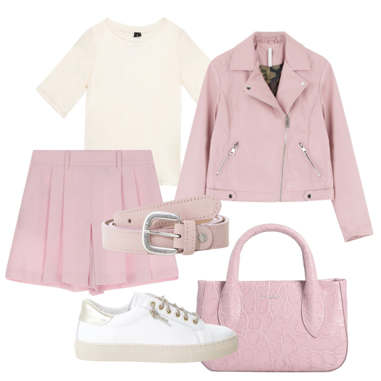 Outfit donna - In rosa con gli skorts. Stile Trendy per Tutti i giorni. Abbinamento con borse a mano, blazer, sneakers, gonne, cinture, bluse.