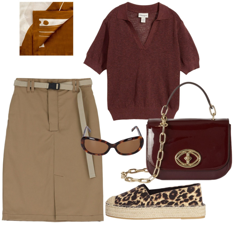 Outfit donna - Fuori tutto il giorno. per Tutti i giorni. Abbinamento con polo, espadrillas, sciarpe, gonne, borse a tracolla, occhiali da sole.
