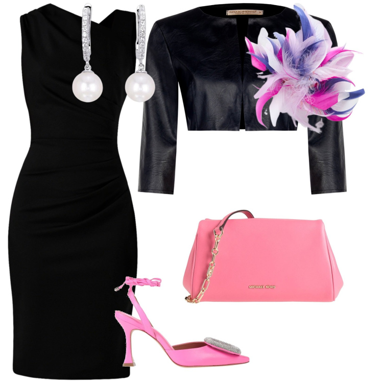 Outfit donna - Cerimonia di sera. per Cerimonia. Abbinamento con décolleté, borse a tracolla, orecchini, vestiti asimmetrici, bolero, accessori per capelli.