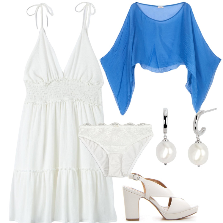 Outfit donna - Sposa hippy con qualche cosa di blu. Stile Boho per Cerimonia. Abbinamento con culotte, vestiti, orecchini, sandali col tacco, bolero.