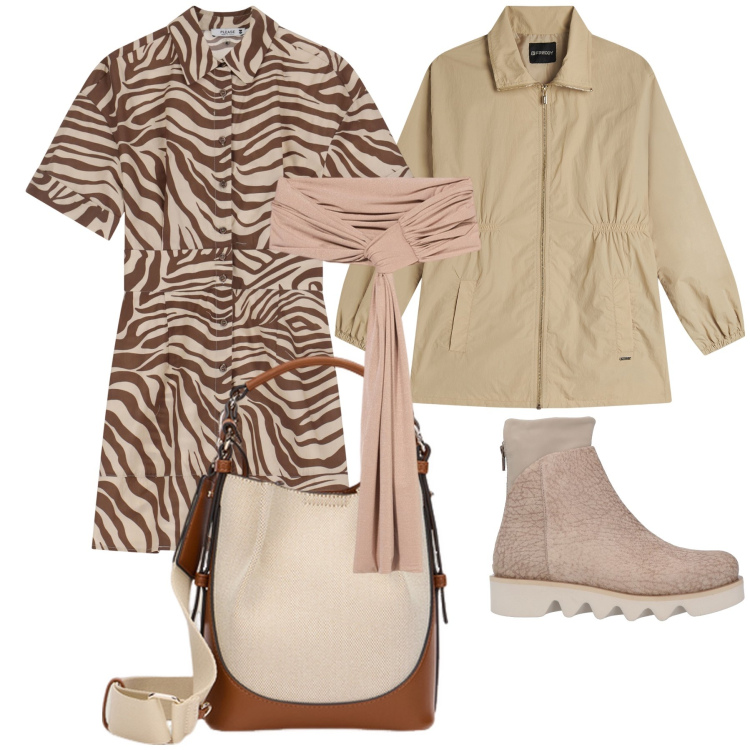 Outfit donna - E piove. Stile Urban per Tutti i giorni. Abbinamento con stivaletti, vestiti corti, parka, borse a mano, scialli.