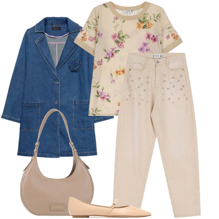 Outfit donna - Mix di fantasie. Stile Bon Ton per Ufficio. Abbinamento con borse a spalla, t-shirt, pantaloni, trench, ballerine.