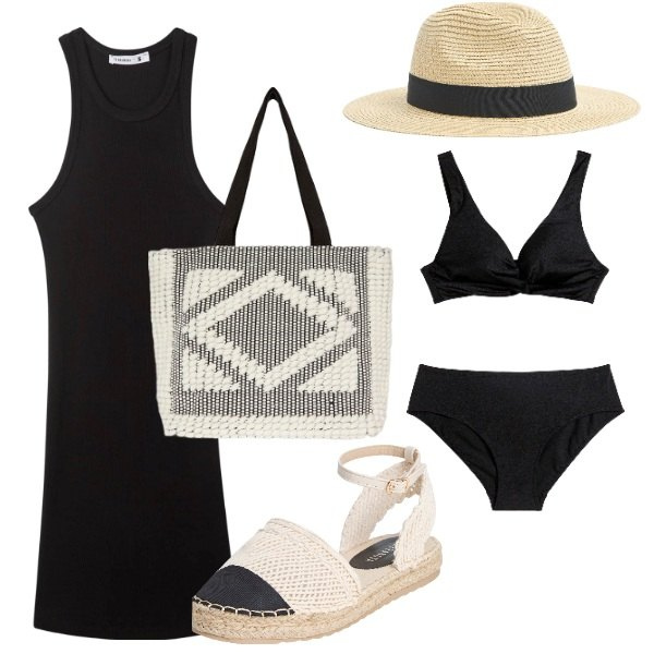 Outfit donna - in giro per le isole. Stile Urban per Mare. Abbinamento con bikini, cappelli, vestiti corti, espadrillas, shopping bag.