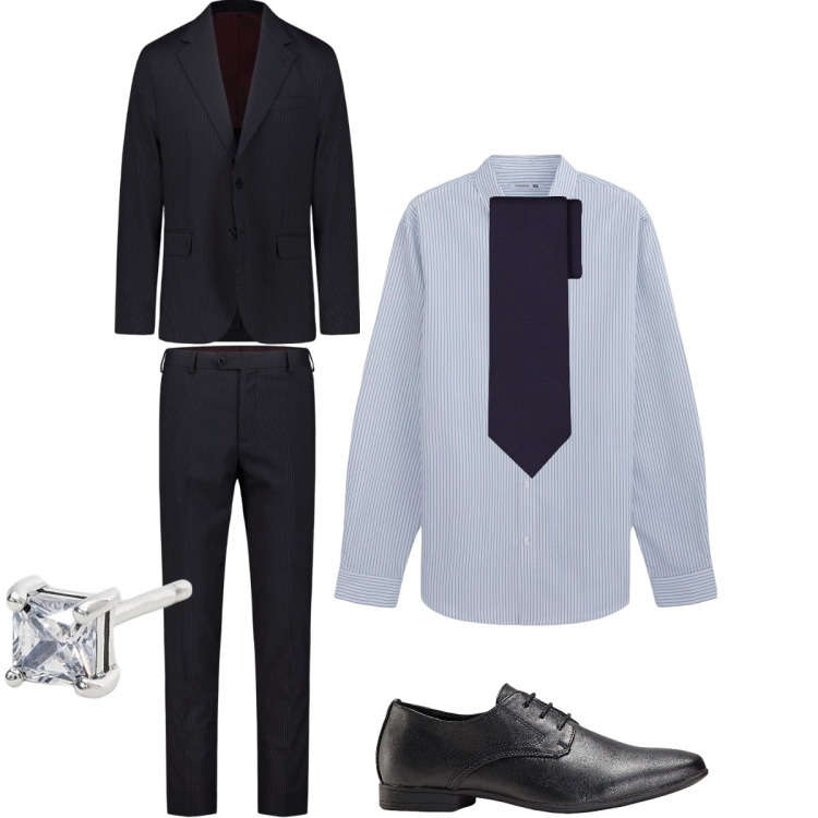 Outfit uomo - Eleganza classica. Stile Business/Elegante per Cerimonia. Abbinamento con scarpe stringate, camicie, orecchini, abiti, cravatte.
