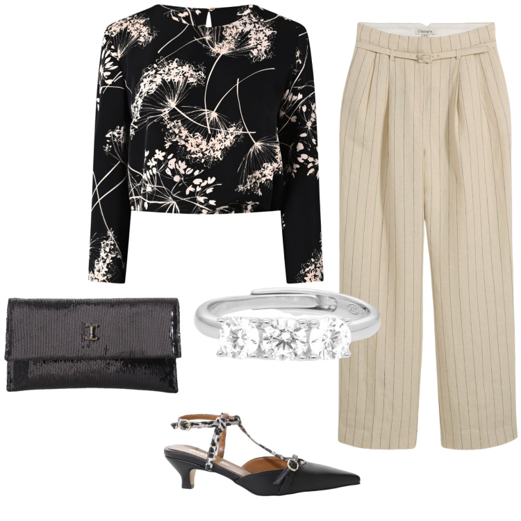 Outfit donna - Total look #2167022. Stile Chic per Tutti i giorni. Abbinamento con pantaloni, bluse, anelli, décolleté, borse a tracolla.