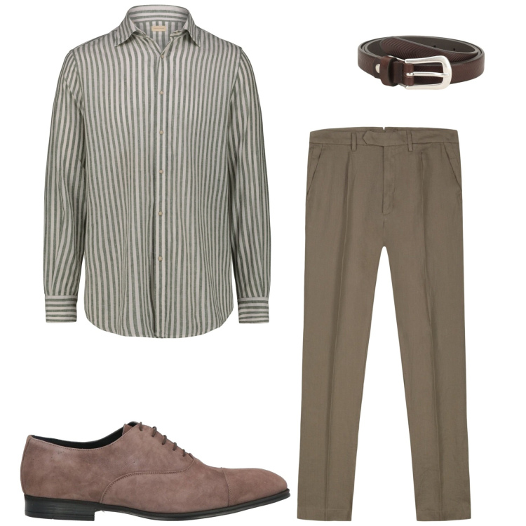 Outfit uomo - In ufficio. Stile Business/Elegante per Ufficio. Abbinamento con scarpe stringate, cinture, pantaloni, camicie.