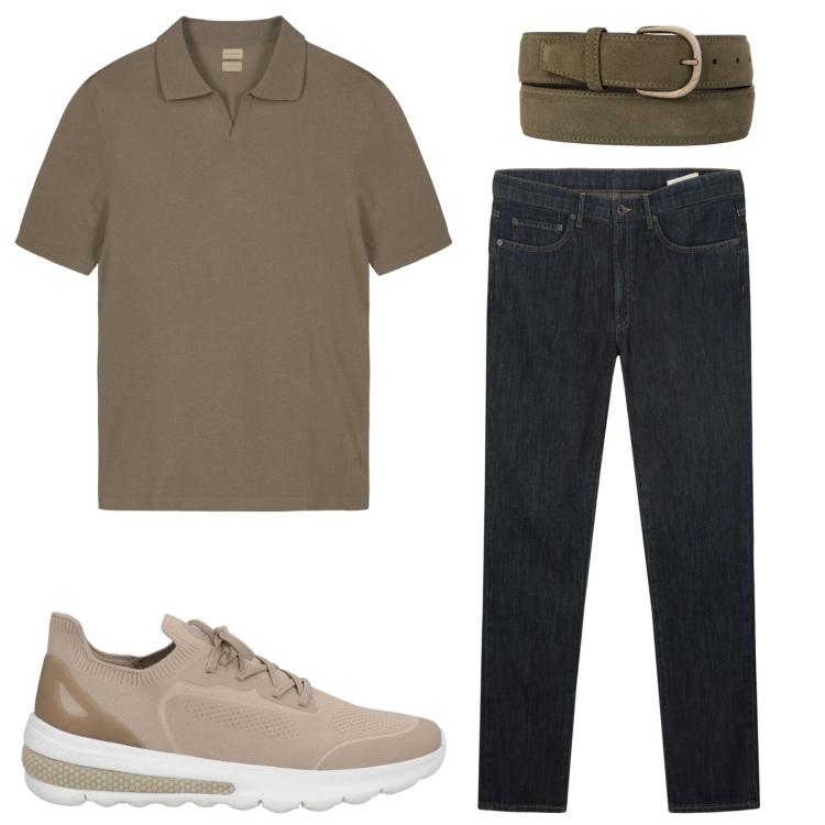 Outfit uomo - In città. Stile Casual per Tutti i giorni. Abbinamento con sneakers, jeans, polo, cinture.