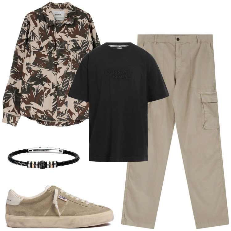 Outfit uomo - Total look #2167059. Stile Trendy per Tutti i giorni. Abbinamento con t-shirt, braccialetti, pantaloni cargo, giacche, sneakers.