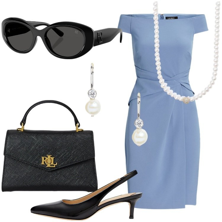 Outfit donna - Occhiali da sole vintage. Stile Vintage retrò per Serata fuori. Abbinamento con collane, occhiali da sole, borse a mano, vestiti, décolleté, orecchini.