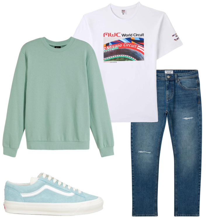 Outfit uomo - Casual style. Stile Casual per Tutti i giorni. Abbinamento con felpe, sneakers, t-shirt, jeans strappati.