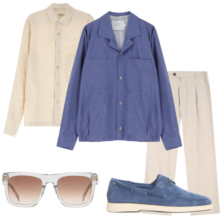 Outfit uomo - In città. Stile Urban per Tutti i giorni. Abbinamento con pantaloni, cappotti, camicie, occhiali da sole, scarpe stringate.
