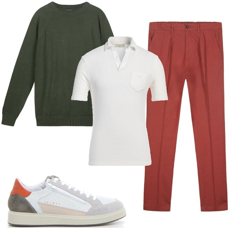Outfit uomo - Il pantalone brick. Stile Urban per Tutti i giorni. Abbinamento con polo, pantaloni, maglieria, sneakers.
