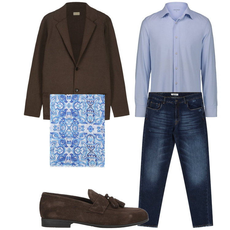 Outfit uomo - Total look #2167156. Stile Trendy per Tutti i giorni. Abbinamento con scarpe stringate, jeans dritti, sciarpe e foulard, camicie, cardigans.