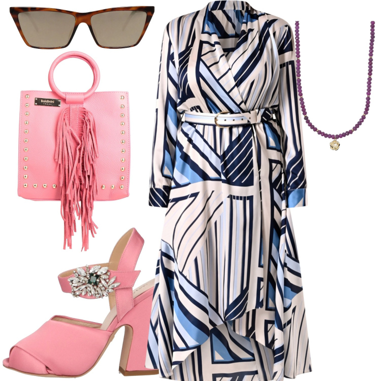 Outfit donna - Total look #2167163. Abbinamento con sandali in pelle, borse a mano, occhiali da sole, vestiti chemisier, collane.