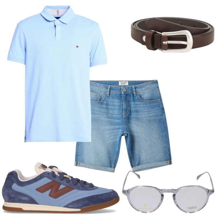Outfit uomo - La domenica mattina. Stile Casual per Tutti i giorni. Abbinamento con polo, cinture, bermuda, sneakers, occhiali da sole.