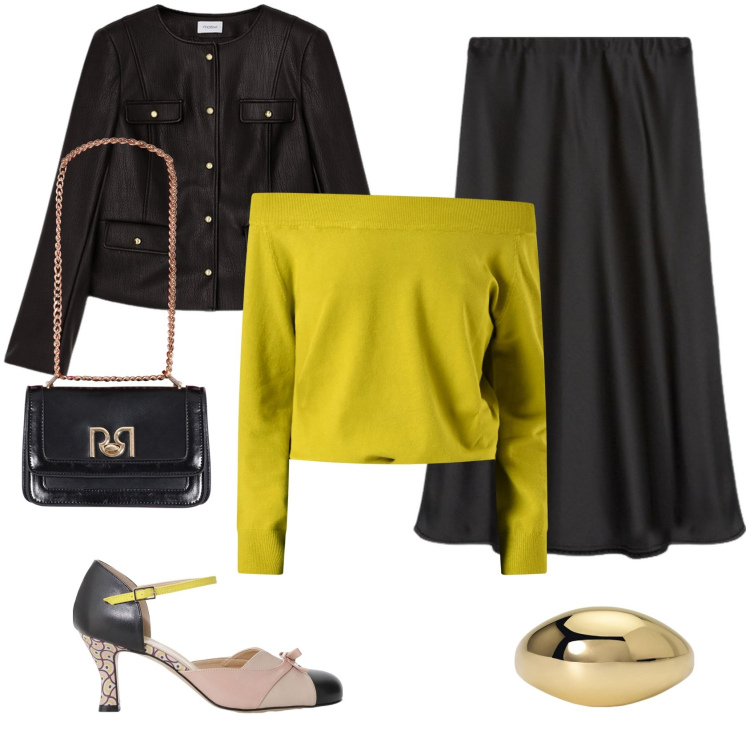 Outfit donna - Sister. Stile Trendy Abbinamento con décolleté, anelli, maglieria, borse a tracolla, blazer, gonne longuette.