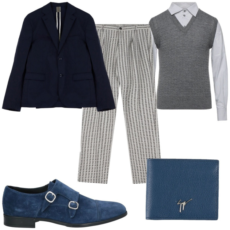 Outfit uomo - Total look #2167307. Stile Casual per Ufficio. Abbinamento con pullovers, portafogli, scarpe stringate, pantaloni, giacche.