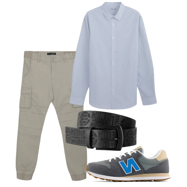 Outfit uomo - In città. Stile Casual per Tutti i giorni. Abbinamento con cinture, camicie, pantaloni cargo, sneakers.