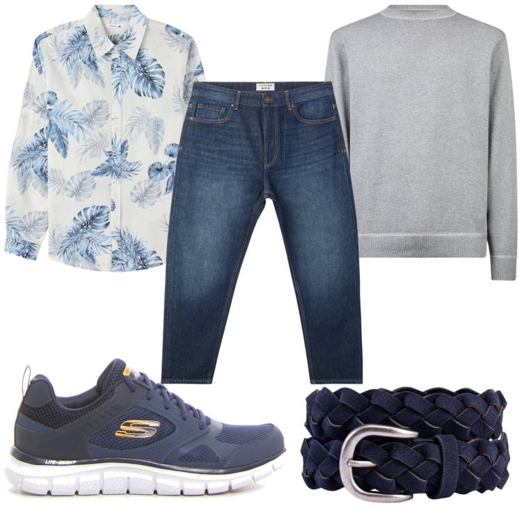Outfit uomo - Total look #2167320. Stile Trendy per Tutti i giorni. Abbinamento con jeans, camicie, maglieria, cinture, sneakers.