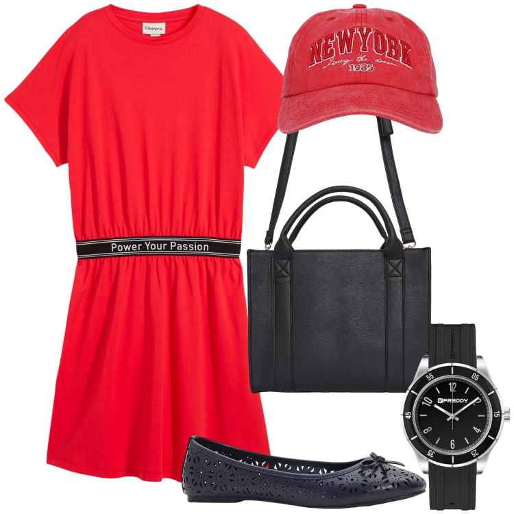 Outfit donna - Total look. Stile Casual chic per Tutti i giorni. Abbinamento con ballerine, vestiti, borse tote, cappelli, orologi.