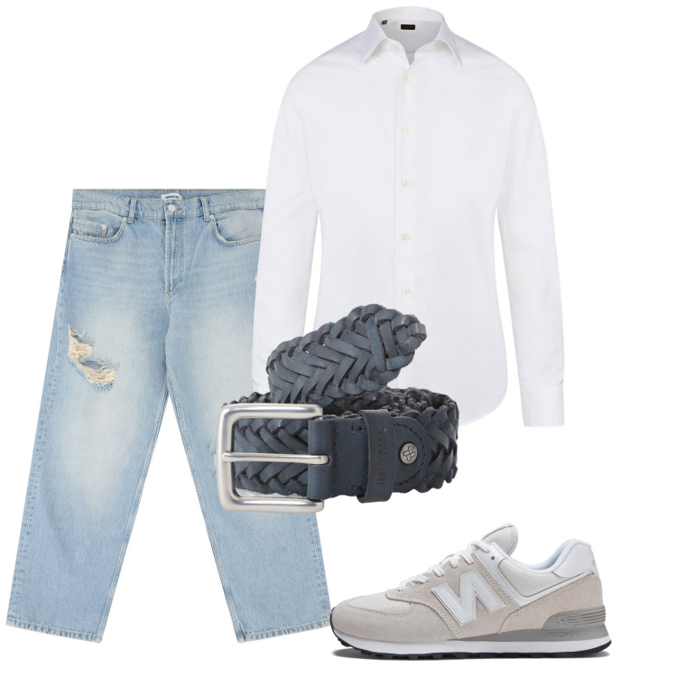 Outfit uomo - Maggio. Stile Casual per Tutti i giorni. Abbinamento con sneakers, jeans strappati, cinture, camicie.