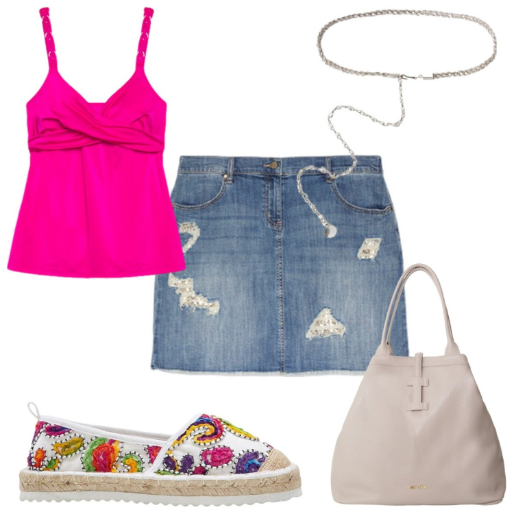 Outfit donna - Total look #2167358. Stile Boho per Mare. Abbinamento con espadrillas, borse tote, costumi interi, minigonne, cinture.