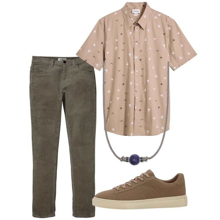 Outfit uomo - Maggio. Stile Casual per Tutti i giorni. Abbinamento con pantaloni, sneakers, camicie a manica corta, collane.