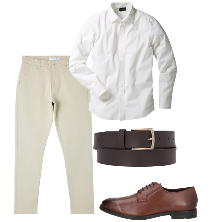 Outfit uomo - Chiarissimo. Stile Casual per Tutti i giorni. Abbinamento con camicie, scarpe stringate, pantaloni skinny, cinture.