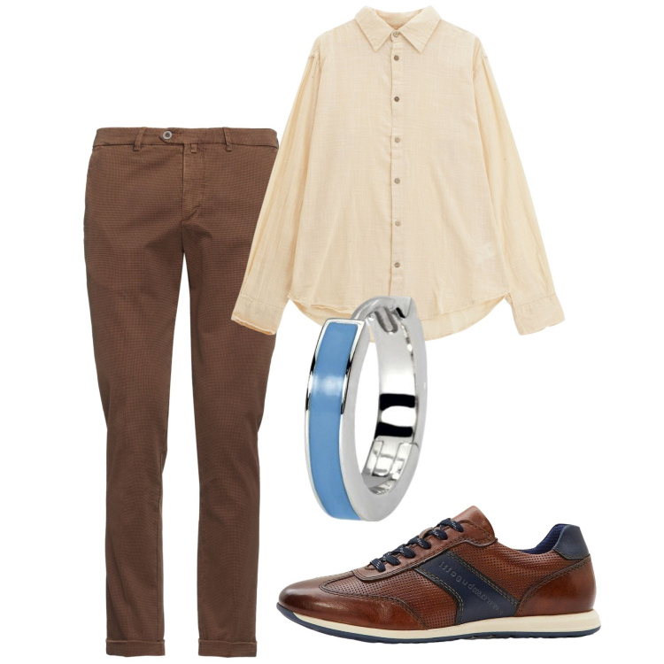 Outfit uomo - Maggio. Stile Casual per Tutti i giorni. Abbinamento con sneakers, pantaloni chino, orecchini, camicie.
