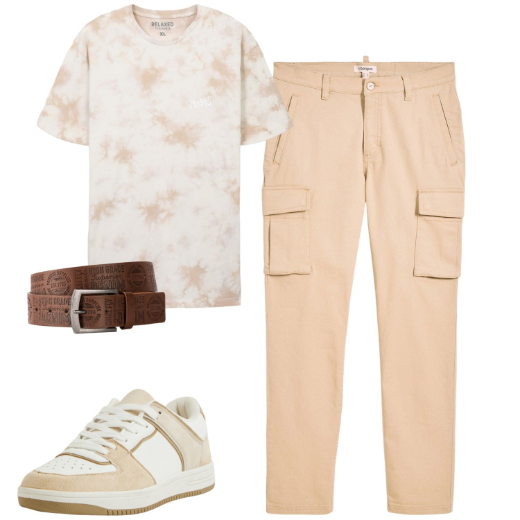 Outfit uomo - City. Stile Casual per Tutti i giorni. Abbinamento con cinture, pantaloni cargo, t-shirt, sneakers.
