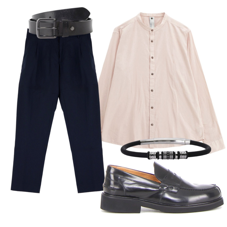 Outfit uomo - Aperitivo serale. Stile Business/Elegante per Serata speciale. Abbinamento con braccialetti, pantaloni, cinture, camicie, scarpe stringate.