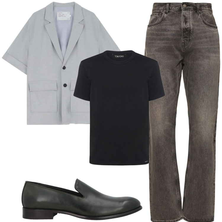 Outfit uomo - Stile in ufficio. Stile Casual per Ufficio. Abbinamento con scarpe stringate, giacche, t-shirt, jeans.