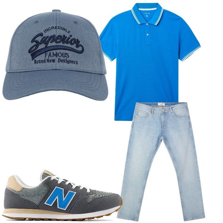 Outfit uomo - Superior. Stile Casual per Tutti i giorni. Abbinamento con jeans, cappelli con visiera, polo, sneakers.