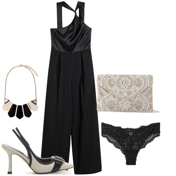 Outfit donna - Total look #2167581. Stile Chic per Cerimonia. Abbinamento con pochette, tute, culotte, collane, décolleté.