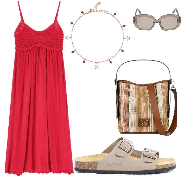 Outfit donna - giro in barca. Stile Urban per Mare. Abbinamento con braccialetti con ciondoli, borse a secchiello, vestiti, ciabatte, occhiali da sole.